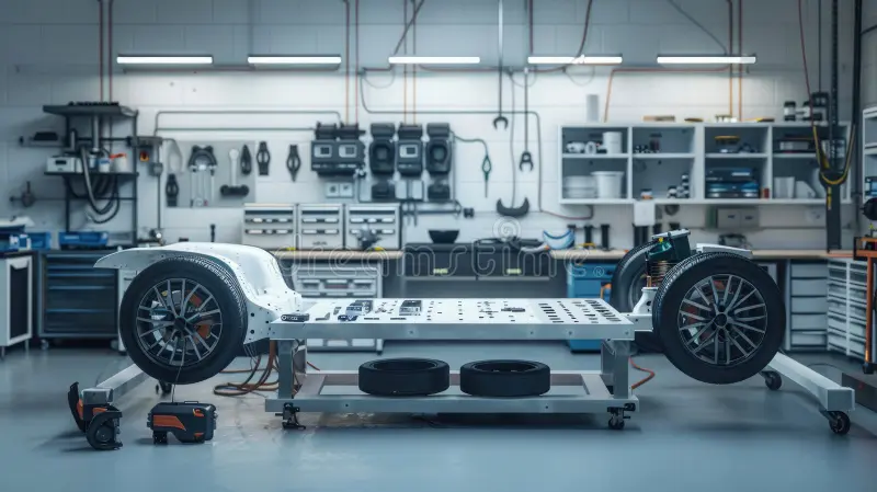 electric-vehicle-components-clean-workbench-bright-lighting-organized-tools-modern-workspace-ev-manufacturing-326988786